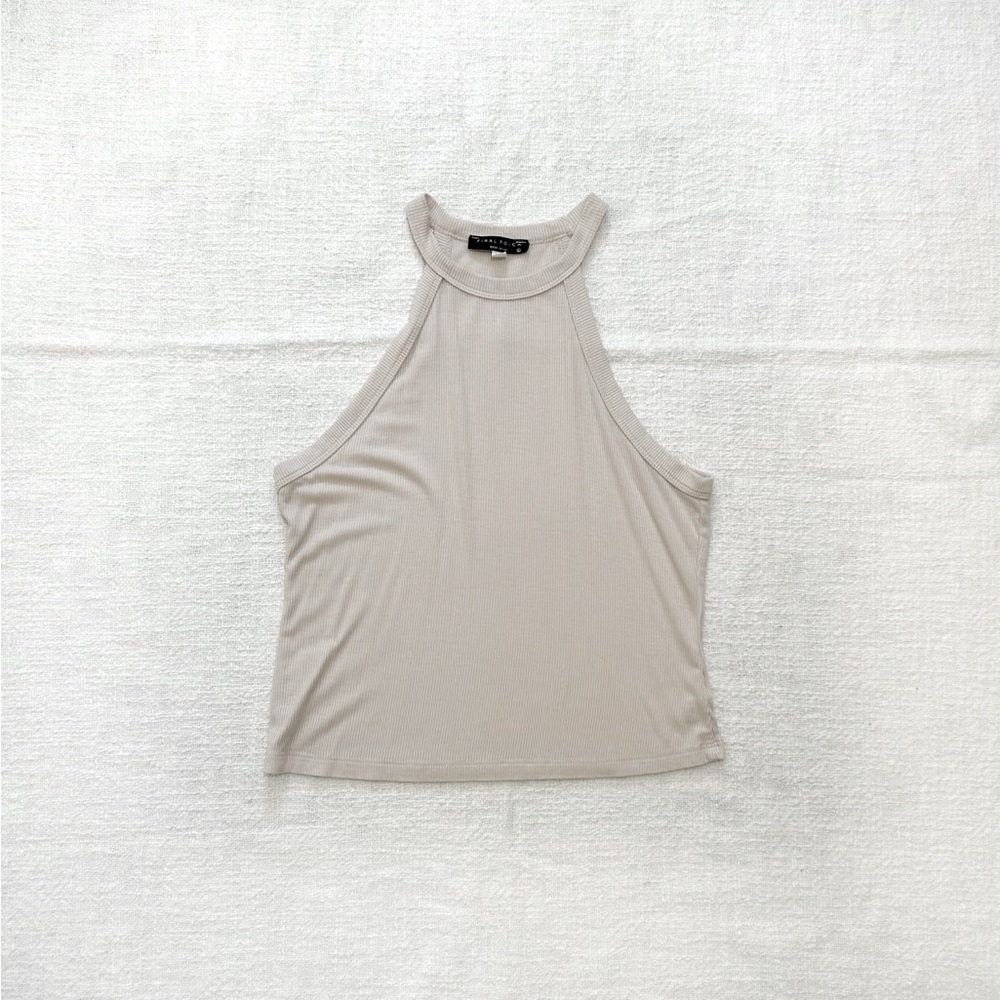 Final Touch Ribbed High Neck Tan Tank Top Women's Size Large
